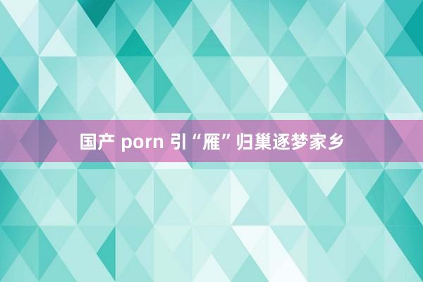 国产 porn 引“雁”归巢逐梦家乡